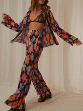 Printed Collared Neck Long Sleeve Top and Pants Lounge Set OutfitFlow